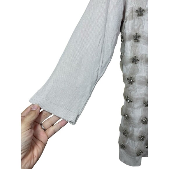 ALBERTO MAKALI Rhinestone Embellished Tulle Holiday Scoop Neck Sweater Large - Picture 3 of 9